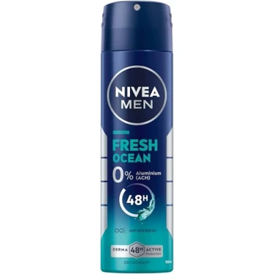 Abbildung von NIVEA MEN Fresh Ocean Deospray, Deo ohne Aluminium (ACH) mit 48h Schutz, Deodorant einzigartiger INIFINIFRESH Formel und frischem Meeresduft (150 ml)