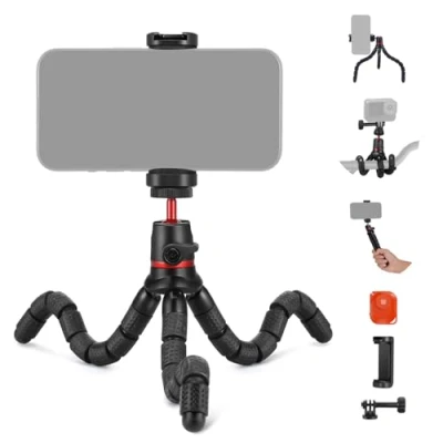 Abbildung von NEEWER Basic Stativ für iPhone mit Fernbedienung/Action Kamera Adapter/Telefonhalter, Telefon Stand kompatibel GoPro Samsung DSLR Webcam Vlog, Videoaufnahme, T72