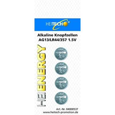 Abbildung von HEITECH 4er Pack AG13 Alkaline Knopfzellen Batterie 1,5V LR44 / L1154 LR1154 SR44 SR44W V13GA 157/303 357 Knopfbatterien auslaufsicher &amp; mit Langer Haltbarkeit