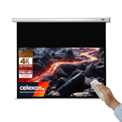 Abbildung von 70&quot; Zoll Motor Leinwand celexon Economy 16:9 160x90 cm weiß 4K Full HD 3D elektrisch, mit Fernbedienung; für Heimkinos und Büro Projektionen Ihrem Beamer zur Decken / Wand Montage