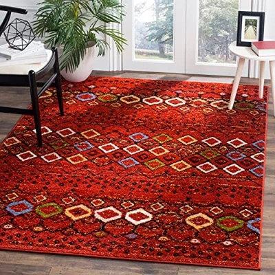 Abbildung von SAFAVIEH Boho Teppich für Wohnzimmer, Esszimmer, Schlafzimmer Amsterdam Collection, Kurzer Flor, Terrakotta Rot und Multi, 155 X 229 cm