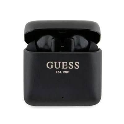 Abbildung von CG Mobile Guess True Wireless Bluetooth Ohrhörer, satinierte Oberfläche mit aufgedrucktem Logo, Schwarz