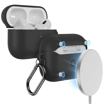 Abbildung von ESR für AirPods Pro 2 Hülle (2023/2022/2019) mit HaloLock, kompatibel 2./1. Generation (USB C/Lightning Kabel), unterstützt magnetisches Laden, Sichtbare Statusleuchte, Schwarz