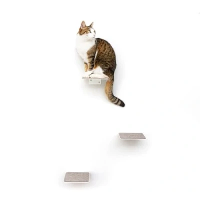Abbildung von LucyBalu Katzen Kletterwand Katzentreppe, Kletterwand, Katzenleiter, Katzenstufen, 3er Set, Pulverbeschichtetes Stahlblech mit Filzauflagen