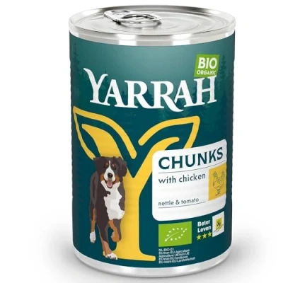 Abbildung von YARRAH Bio Hundefutter Bröckchen Huhn, Brennessel, Tomate 405 g, 12er Pack (12 x g)