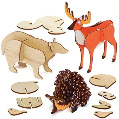 Abbildung von Baker Ross AX196 Waldtiere Holzbastel Sets, für Kinder, Kunst und Handwerksprojekte Holzmalerei, 5 Stück