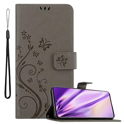 Abbildung von Cadorabo Hülle kompatibel mit Samsung Galaxy S20 Blumen Design aus Premium Kunst Leder Flip Klappbare Stoßfeste Magnetische [Standfunktion] [Kartenfächern] Cover für Tasche in Grau