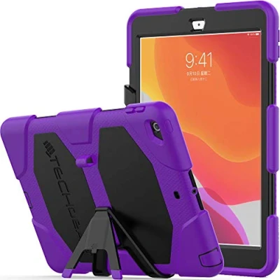 Abbildung von TECHGEAR G Shock Hülle Designed für iPad 10.2 2021/2020/2019 [9. 8. 7. Generation] Robuste Schutz Stoßfester Überlebens Fall mit abnehmbaren Ständer Schule, Kinder, Bauunternehmer Lila