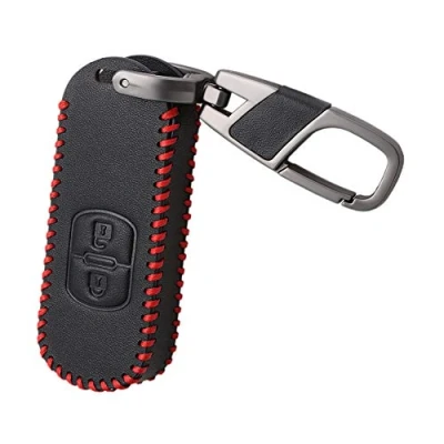 Abbildung von Happyit Leder Autoschlüssel Abdeckung Fall Schlüsselbund für Mazda 2 3 5 6 CX3 CX4 CX5 CX CX7 CX9 Axela Atenza Tasten Fob Keyless (Rot)