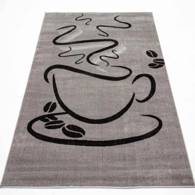 Abbildung von Teppich Küchenteppich Grau Trendiger Kaffee Teppich, Vimoda, Rechteckig, Höhe: 5 mm, Küchenteppiche, Cappuccino, Muster Tasse, Kaffee, Esszimmer