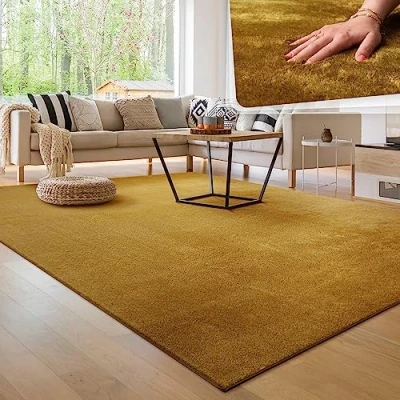 Abbildung von Paco Home Moderner Kuscheliger Wohnzimmer Teppich Kurzflor waschbar flauschig Weich Einfarbig Felloptik zeitlos stilvoll rutschfest pflegeleicht, Grösse:80x150 cm, Farbe:Gelb
