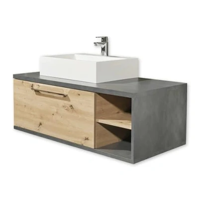 Abbildung von NATHAN Badezimmer Waschbeckenunterschrank mit Waschbecken in Artisan Eiche, Beton Optik Bad Unterschrank schwebend viel Stauraum 110 x 39 53 cm (B/H/T)
