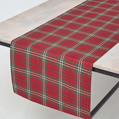 Abbildung von Homescapes Edward Tartan Tischläufer Schottenkaro 44x178 cm, Karierter rot grün, Baumwoll Läufer für Esstisch, waschbar &amp; pflegeleicht