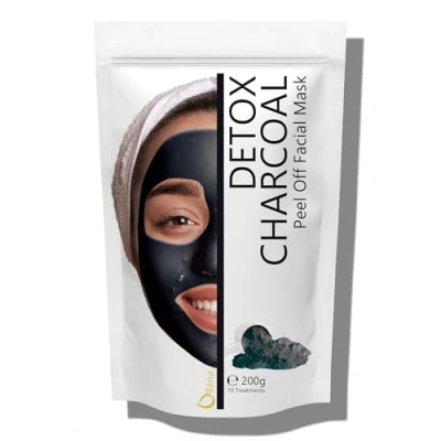 Abbildung von Alginate Peel Off Feuchtigkeitspuder Maske, Mitesserentferner Gesichtsmaske Vegan, kein Abwaschen, Peeling und Porenreinigung 200 g + freie Dosis (Detox Holzkohle Maske)