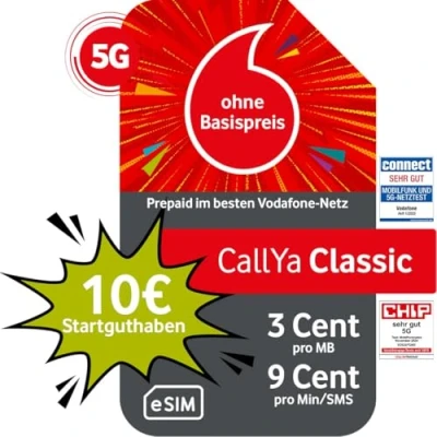 Abbildung von Vodafone Prepaid CallYa Classic eSIM 10 EUR Startguthaben I ohne Vertrag 5G Netz 9 Ct. pro Min/SMS