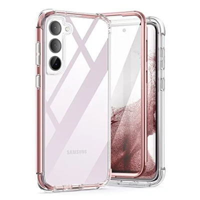 Abbildung von SURITCH Kompatibel mit Samsung Galaxy S23 Hülle Schutzhülle 360 Stoßfest Transparent Front Und Rückenschutz Handyhülle TPU Bumper Eingebautem Displayschutz für Roségold