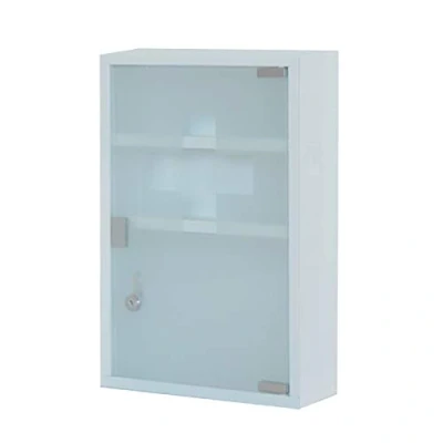Abbildung von Style home Medizinschrank Arzneischrank,abschließbarer Apothekerschrank Medikamentenschrank Erste Hilfe Schrank mit Glastür,45x30x12cm(Weiß,3 Fächer)