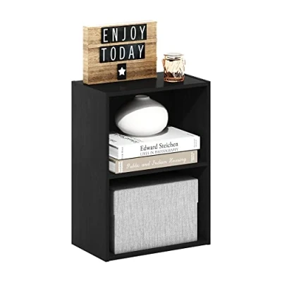 Abbildung von Furinno Luder 2 stufiges Bücherregal mit offenem Regal, Schwarzes Holz