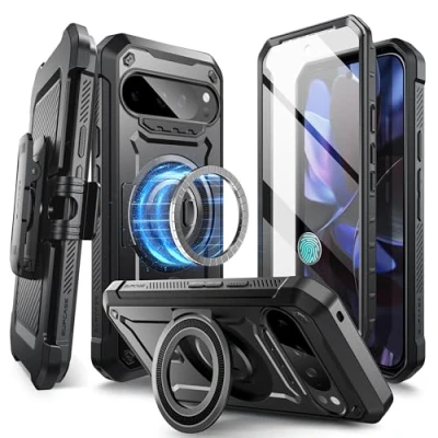 Abbildung von SupCase für Google Pixel 9 Pro XL Hülle Magsafe Handyhülle Bumper Case mit Displayschutz, Ständer und Gürtelclip [Unicorn Beetle Mag] Magnetische Schutzhülle 2024 (Schwarz)