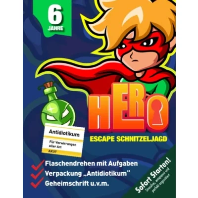 Abbildung von Escape Schnitzeljagd Superheld Kindergeburtstag ab 6 Jahren: Superhelden aufgepasst! In Morsecity ist eine sehr starke Superkraft gemeinsam mit einem Schatz versteckt! (Bravo Schatzsuche)