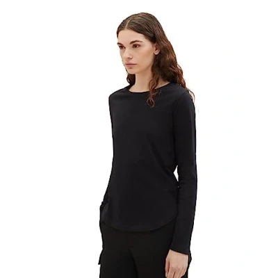 Abbildung von TOM TAILOR Denim Damen 1039796 Basic Langarmshirt, 14482 deep Black, XS