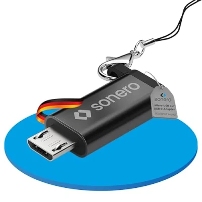 Abbildung von Sonero Micro USB auf C Adapter, kompatibel mit Apple Geräten, OTG Unterstützung, Perfekt für e Bikes geeignet, inkl. Schlaufe/Karabiner, Aluminium Gehäuse, schwarz