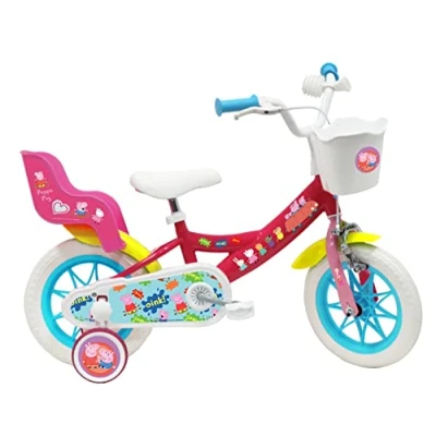 Abbildung von Vélo ATLAS Mädchen Peppa Pig Fahrrad 12 Zoll mit 1 Bremse, Korb Vorne, Puppentür Hinten, Schmutzschutz, Gehäuse und Stabilisatoren, Puppenträger, Schmutzfänger, Fuchsia, 12&#039;&#039;