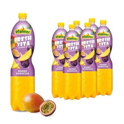 Abbildung von Pfanner Mango Maracuja Nektar (6 x 1,5 l) 10 % Fruchtgehalt exotisches Getränk im Vorratspack mit Vitamin B, C und E