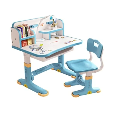Abbildung von Kinder Tisch Stuhl Set, Kinderschreibtisch Höhenverstellbar,Schreibtisch Mädchen &amp; Jungs,Karikatur Schreibtisch, Mit und Schublade (Blau)