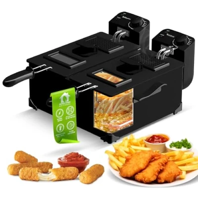 Abbildung von TurboTronic by Z Line Kaltzonenfritteuse mit herausnehmbaren Öl Behälter (spülmaschinenfest), 0 190C, 2x 3L, 3600 W, schwarz/Edelstahl, Doppel Fritteuse