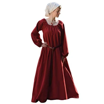 Abbildung von Battle Merchant Mittelalter Kleid Ana Damen Wikinger Kostüm Langarm bodenlang Baumwolle LARP Gewandung (Rot, L)