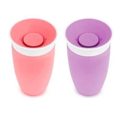 Abbildung von Munchkin Miracle 360 Trinkbecher für Babys und Kleinkinder, 2er Set, BPA frei, auslaufsicher, spülmaschinenfest, Kinder ab 12 Monaten, rosa/lila 296 ml
