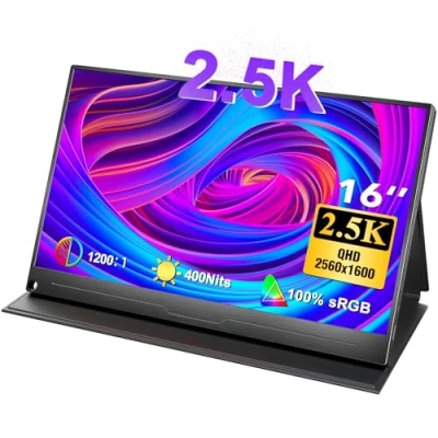 Abbildung von Portable Monitor 2.5K 16 Zoll UPERFECT Tragbarer Mobile Display mit 2560*1600 1200:1 Hohes Kontrastverhältnis 400 Nits IPS Screen HDMI USB C für PC Laptop Handy Xbo Switch PS5, VESA kompatibel