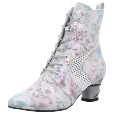 Abbildung von Damen Schnürstiefelette von Simen in Grau mit Print der schimmert und Netz Einsatz, aus Echtleder. weiß/silber Gr. 41