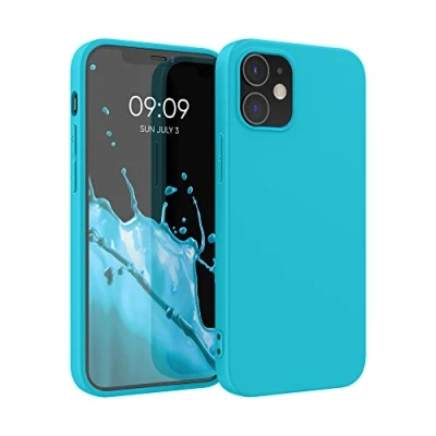 Abbildung von kwmobile Hülle kompatibel mit Apple iPhone 12 / Pro gummierte TPU Silikon Handyhülle Schutzhülle für kabelloses Laden Case in Meerblau