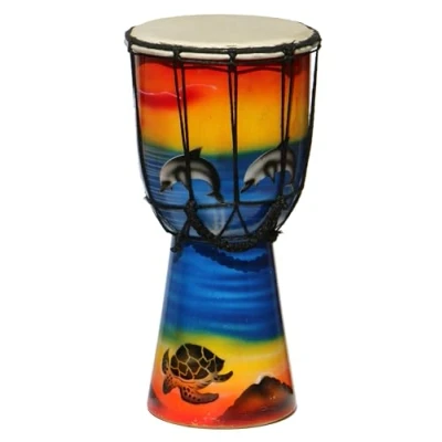 Abbildung von Wogeka 30 cm Djembe Bongo mit Airbrush Bemalung Delfin Schildkröte als Geschenk Idee Afrika Style Drum Trommel 17