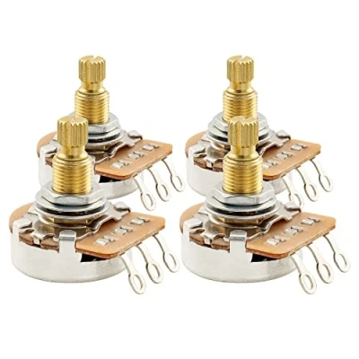 Abbildung von Musiclily Pro HD A250K Messing Metrisch Grob 18 Zähne Split Shaft Poti Audio Taper Potentiometer 9.5mm für E Gitarre und Bass(4er Set)
