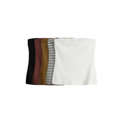 Abbildung von THE SET Regular FIT 5 PACK Top, Damen, Größe: 36, Black khaki green cream red ecru stripe