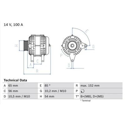 Abbildung von BOSCH 0 986 047 270 Lichtmaschine 14V 120A OPEL: Astra H Schrägheck, Zafira B, Caravan, ALFA ROMEO: 159 Sportwagon, Limousine