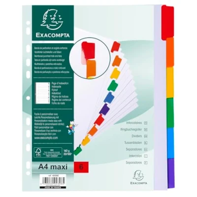 Abbildung von Exacompta Ref. 4306E Karton mit 20 Registern aus weißem Karton, 160 g/m², FSC® 6 farbneutralen verstärkt und laminiert Indexseite bedruckbar Format A4 Maxi