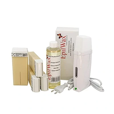 Abbildung von EpilWax Royal Complete Epilation Kit mit: Professionellem Wachswärmer 4 Roll On Wachs 100 ml Vanille, Epilierstreifen, 1 Flasche mit 250 Öl nach der (Royal Serie Vanille 4)