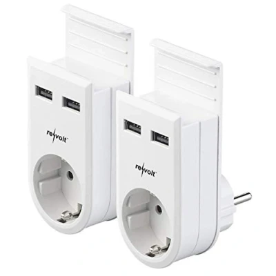 Abbildung von revolt Ladestation: 2er Set Steckdosen mit Doppel USB Netzteil &amp; Smartphone Ablage, 17W (Handy Ladestation Steckdose, Dockingstation, Steckdosenleiste)