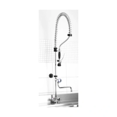 Abbildung von HENDI Geschirrbrause 1/2&quot; Einloch Mischbatterie Zweigriffarmatur Kaltwasser / Warmwasser 28 cm Schwenkventil, Gastro
