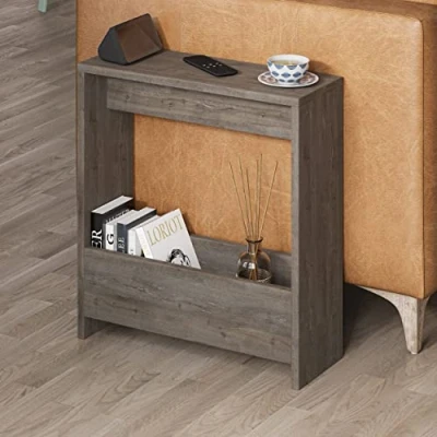 Abbildung von HOCUS PICUS Beistelltisch mit Zeitschriftenregal Moderner, Schmaler Endtisch für Wohnzimmer, Büro Verschiedene Farboptionen 55 x 20 60 cm Dunkelbraun