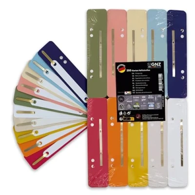 Abbildung von SIGNZ Heftstreifen Pappe, 250 Stück, 25 x 10 Farben, Recycling Karton, CO2 neutral hergestellt, made in Germany (250 Farben)