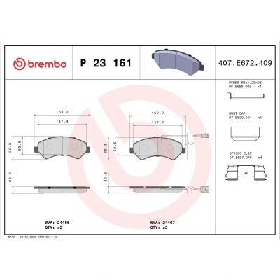 Abbildung von BREMBO P 23 161 Bremsbelagsatz inkl. Verschleißwarnkontakt mit Bremssattelschrauben Zubehör FIAT: Ducato III Kastenwagen, Bus
