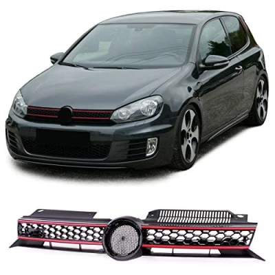 Abbildung von Sport Waben Kühlergrill Schwarz Rot passend für VW Golf 6 auch GTI 08 13