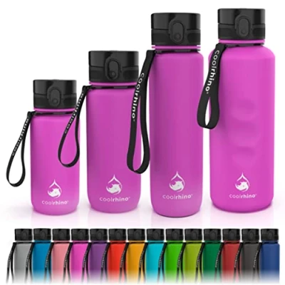 Abbildung von coolrhino Trinkflasche 1,5l für Sport, Outdoor, Schule, Fitness &amp; Kinder Wasserflasche auslaufsicher und Bpa frei Flasche Kohlensäure geeignet (rhino pink, 1500ml)