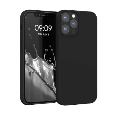 Abbildung von kwmobile Hülle kompatibel mit Apple iPhone 12 / Pro dünnes Silikon Handy Case Handyhülle weiche Oberfläche kabelloses Laden Schwarz matt