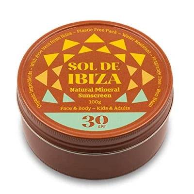 Abbildung von Sol De Ibiza Mineralischer Sonnenschutz SPF30 Plastikfrei Gesicht &amp; Körper Natürliche Zutaten Nicht Nano Zinkoxid Vegan Wasserfest Erwachsene Kinder 100 g NEUE CREMIGE TEXTURE.